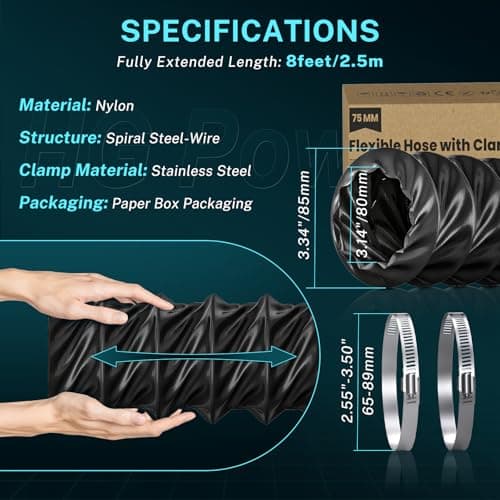 HG Power Diesel Heater Hose, 3" X 8FT Flexible Nylon Duct Exhaust Pipe, 3 Inch Diesel Heater Ducting Accessories for Diesel Heaters, RV, Tent, Truck, Camping - Thumbnail 5