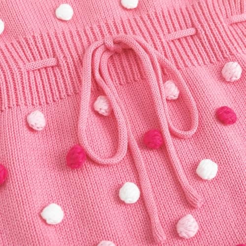 Simplee kids Baby Girl Knit Romper Newborn Sleeveless Jumpsuit with Pompoms Fall Outfit Overall 0-24M - Thumbnail 5