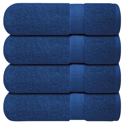 Infinitee Xclusives Luxury 100% Ring-Spun Cotton Bath Towels Set of 4 (27x54 inches) – Soft, Absorbent & Quick-Drying Towels for Bathroom, Gym, Spa & Hotel Use (Tranquil Navy, Bath Towels) - Image 1