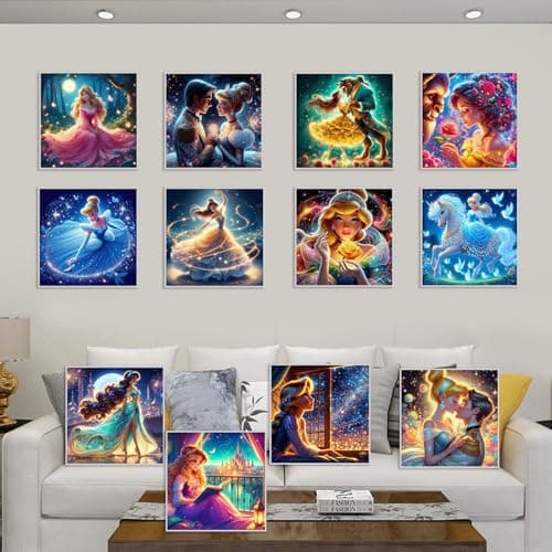 KEYRANKE 12 Pack Diamond Painting Kits for Adults 5D DIY Princess Diamond Art Kit Paint with Round Full Drill Diamonds for Beginners Gem Paintings Art for Home Wall Decor Gifts(12X12 Inch) - Thumbnail 2