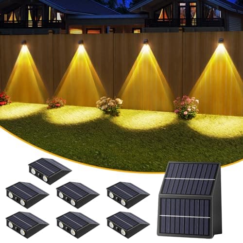 High Brightness Solar Fence Lights Outdoor, Larger Size Solar Lights with Dual Solar Panels, Waterproof Fence Lights Solar Powered for Stair, Step, Yard, Patio, Wall (8 Pack)