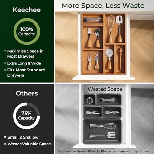 keechee Carbonized Bamboo Kitchen Drawer Organizer (Bundle: 5pc Organizers Set) - Thumbnail 5