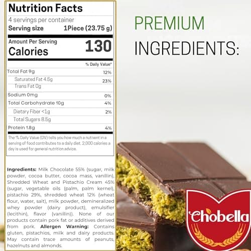 Chobella Dubai Chocolate Bar Pistachio, Premium Mini Dubai Chocolate Bar with Pistachio Cream and Kataifi, Viral Candy with Shredded Phyllo Dough, Knafeh, 3.35oz (95g) - Thumbnail 2