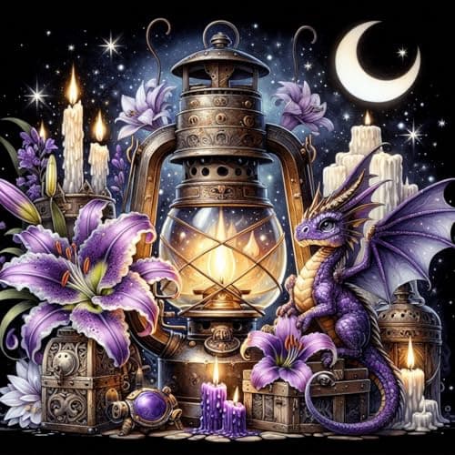 Ekuxom Dragon Diamond Art Kits for Adults-Kerosene lamp Diamond Painting Kits for Adults-DIY Full Round Drill Diamond Dot Painting Gem Art Kits for Home Wall Decor 14x14inch - Image 1