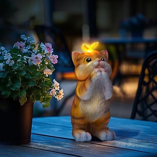 NEBRYX Solar Garden Decor Outdoor Statues Cat - Lawn Decor Statue for Patio, Balcony, Yard Ornament - Unique Gifts for Housewarming, Birthday, Christmas (Yellow) - Thumbnail 4