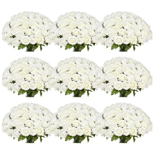 LetuoClips 102 PCS White Roses Artificial Flowers, Fake White Roses Bouquet,White Artificial Silk Roses with Stems for DIY Wedding Flowers Decoration, Valentines Day, Home Decor, Bridal Bouquet Roses - Image 1