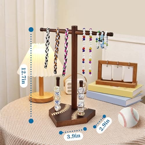 Zymvexor Wooden Sports Ring & Necklace Display Holder, Baseball Softball Championship Ring Organizer, Drip Necklace Storage Stand, Sports Gift for Athletes,Tool-free installation - Thumbnail 2