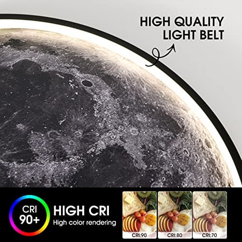 AHAWILL Flush Mount Led Dimmable Ceiling Light Fixture with Remote Control,23.6 "Wall Mounted Decorative Moon Ceiling Light for Bedrooms and Living Rooms.(50W) - Thumbnail 5