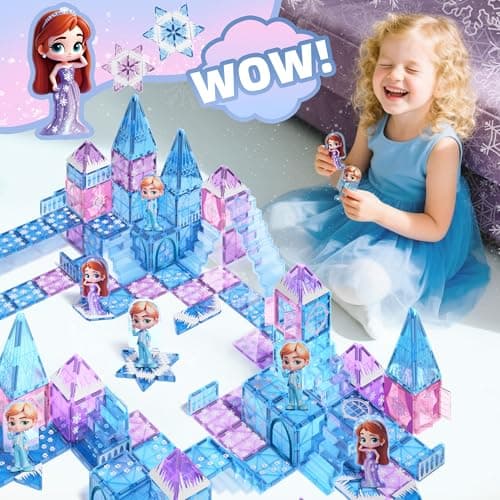 GobiDex Magnetic Building Blocks Princess Castle with 2 Dolls & Stairs, STEM Magnetic Tiles Building Toys for Kids Ages 3-5 4-8, Magnets Sensory Toddler Toys Birthday Gifts for 3+ Year Old Girls Boys - Thumbnail 3