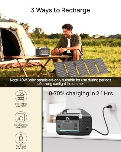 DARAN Portable Power Station with 60W Solar Panel Included, 288Wh LiFePO4 Battery, 350W (600W Peak), 7-Port Design, 2.1Hrs Fast Charing Solar Generators for Home, Outdoor Camping - Thumbnail 4