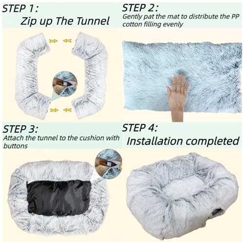 XxingSheep Extra Large Cat Tunnel Bed for Indoor Cats Peekaboo Cat Cave Donut with Center Mat - Thumbnail 6