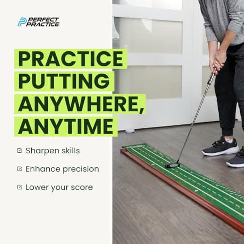 Perfect Practice Compact 8' Putting Mat with Automatic Ball Return – Space-Saving Indoor Putting Green for Apartments, Home & Office – Golf Training Aid with Alignment Guides - Thumbnail 2