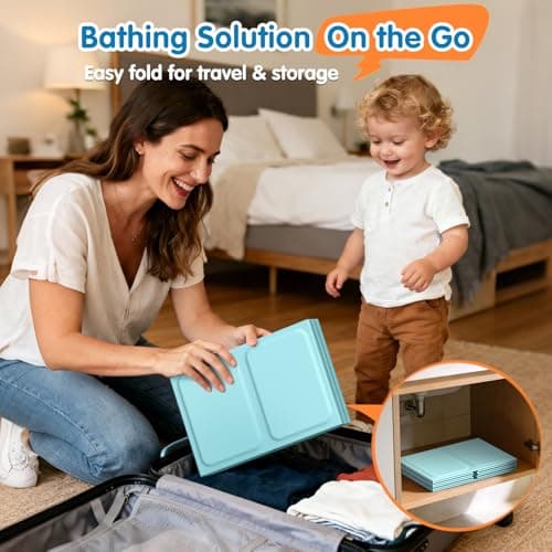 Baby Bathtub with Inflatable Top Edge, Extra Stable Infant Bath Tub, Collapsible & Portable for Baby Bath Time, No Tilt Design for 12M-6Y Toddler, No Assembly for Travel Shower - Thumbnail 4