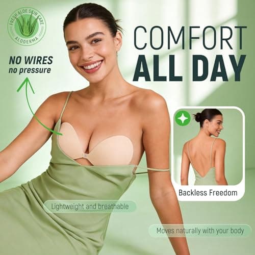 MSHalo Ultra Invisible Sticky Bra Push Up, Strapless Adhesive Bra for Women's Exotic Bras, Reusable Silicone Sticky Boobs for Backless Dress (B Cup, Beige) - Thumbnail 5