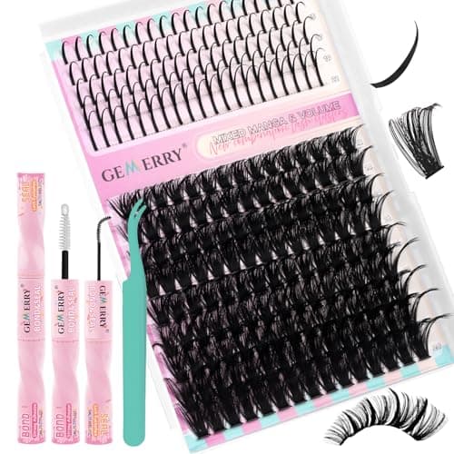 GEMERRY Lash Clusters Kit 100D Long 12-21mm with Spikes Cluster Eyelash Extensions Kit DIY Wispy Natural Lash Clusters with Lash Bond and Seal Spiky Individual Lashes Eyelashes - Image 1