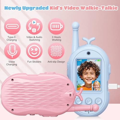 Video Walkie Talkies for Kids-2 Pack, Kids Walkies Talkies with Voice Changer & Sticker Effect, Rechargeable Long RangeIndoor Toys for Outdoor Camping, Hiking, Birthday Gift for Boys Girls Ages 3-12 - Thumbnail 3