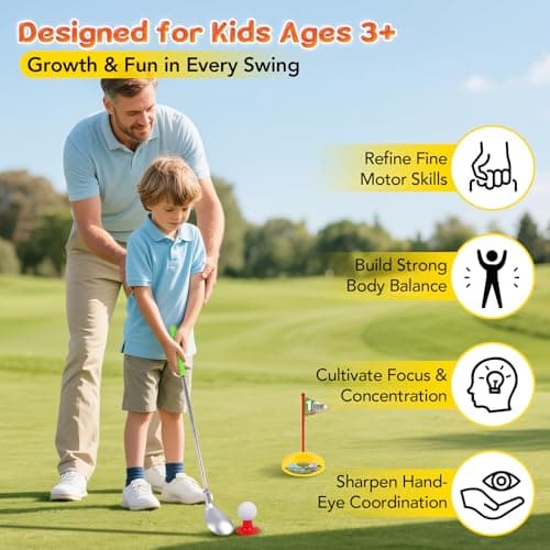 PINKPEACH Toddler Golf Set, 3-8 Kids Set with Automatic Ball Return, Mat, Glow Balls, Balls, 3 Clubs & Tees, Indoor & Outdoor Sports Game Toys for 3 4 5 6 7 8 Years Old Boys Girls - Thumbnail 3