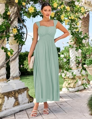 GRACE KARIN Summer Light Green Dress for Women 2026,Off the Shoulder Smocked Bridesmaid Dresses,Formal Baby Shower Maxi Dresses XXL - Thumbnail 3