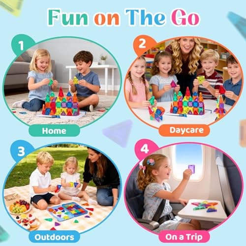 Pexykal Magnetic Tiles Mini Travel Set with Case - Portable Magnetic Blocks Building for On-the-Go Play, Montessori STEAM Educational Sensory Toddler Toys for Boys Girls Ages 3+ - Thumbnail 2