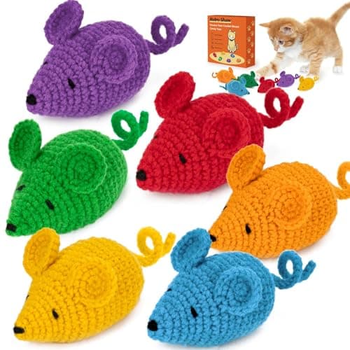 Retro Shaw Catnip Toys Crochet Mouse 6 Pcs - 100% Natural Catnip & Silvervine Blend Yarn Cat Nip Mice, Durable Hand-Knitted Teething Chew Toy for Indoor Cats & Kittens, Interactive Play & Dental Care - Image 1