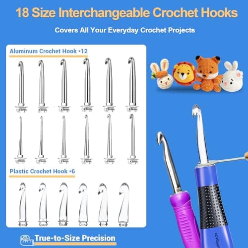 18 Size Light Up Crochet Hook Set with Digital Counter, Ergonomic Crochet Hooks for Arthritic Hands, 2.0–14.0mm Interchangeable Crochet Hooks with Case, Rechargeable and Beginner-Friendly - Thumbnail 2