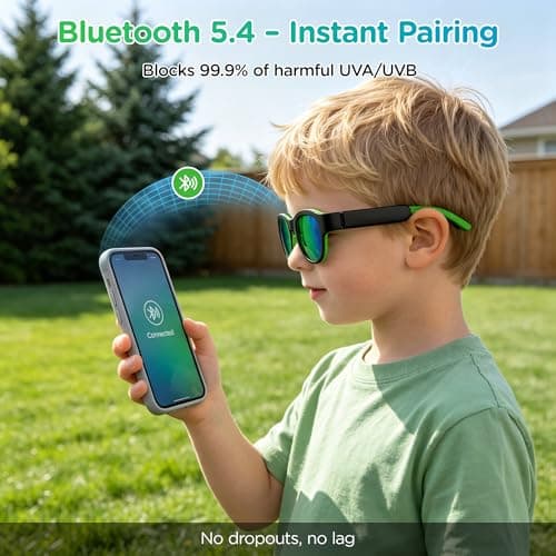 aiomoar Smart Bluetooth Sunglasses for Kids, Polarized UV Protection, Open Ear Audio, Hands-Free Calls (Red) - Thumbnail 2