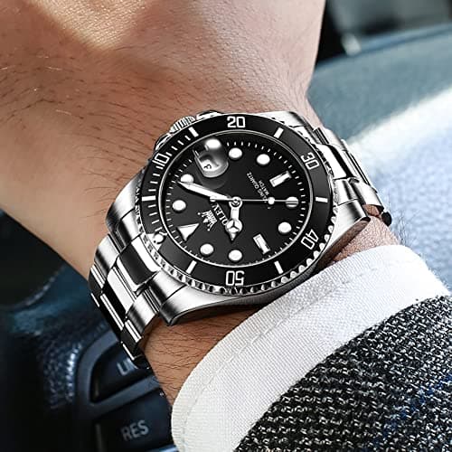 OLEVS Silver Watch for Men with Luminous Day Easy to Read Rotatable Bezel Dial, Stainless Steel Waterproof Analog Quartz Classic Mens Watches Gift para Mujer - Thumbnail 5