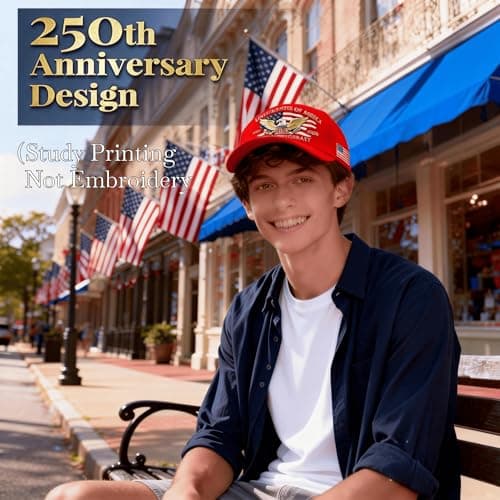 250 Anniversary USA Hat for Men Women,Eagle Printed Adjustable Baseball Cap,Patriotic 250th Gift for Husband,Veteran(Red) - Thumbnail 2