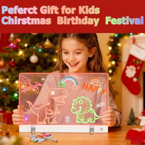 16 Inch LED Drawing Board for Kids - USB C Rechargeable 7 Color Light Up Acrylic Note Pad with Stand, 13.7"x10" Dry Erase Board, 7 Markers & Tracing Book, Gifts for Girls 6-12 Year Old - Thumbnail 6