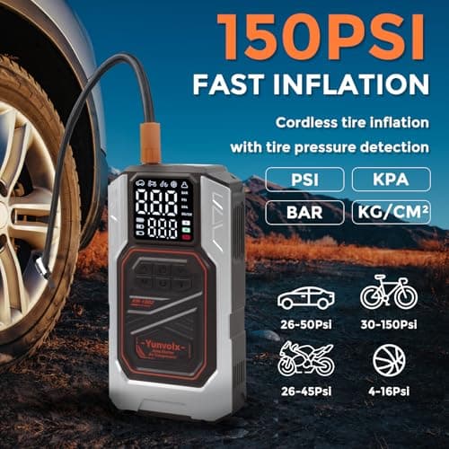 Yunvolx Jump Starter with Air Compressor, 3000A 12V Portable Car Emergency Jump Starter (for 9L Gasoline / 8L Diesel Engines), Equipped with USB Output, Storage Box, and LED Flashlight - Thumbnail 5