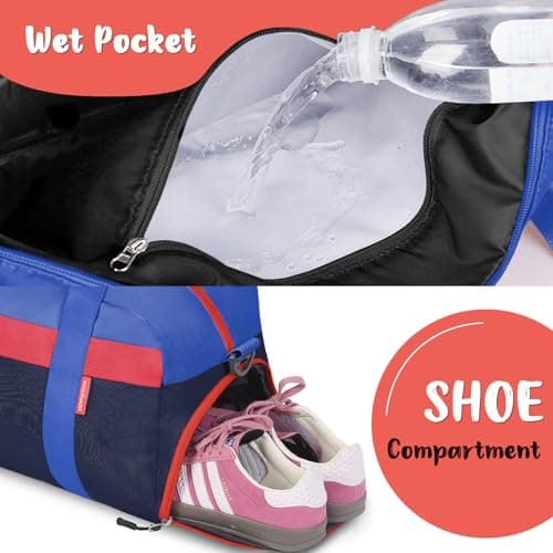 WOOMADA Travel Duffle Bag, Weekend Bag with Wet Pocket & Trolley Sleeve, Overnight Bag With Shoe Compartment, Fit for Sports Practice, Travel and Gifts(navy blue) - Thumbnail 4