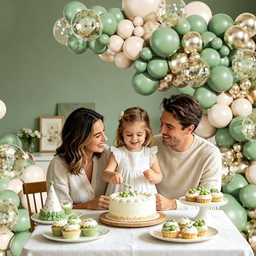 Sage Green Gold Balloons Arch Kit, 140Pcs Pastel Sage Green Gold Sand White Confetti Balloons for Wedding Bridal Shower Spring Birthday Party Decorations - Thumbnail 2