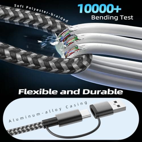 MPATIBY 60W 4 in 1 Multi Charging Cable, 2 Pack 5FT Fast Charging USB A & USB C to USB C and IP Charging Cords for Cruise Essentials, Travel, Car, Camping, Black - Thumbnail 4
