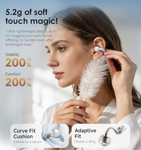 King Lucky Clip-On Earbuds Gen 3, Open-Ear Wireless Bluetooth 6.0 Headphones with Mic, Secure Fit for Small Ears & Glasses Wearers, 50H Playtime, ENC, IPX5 Waterproof Sport Ear Buds (White) - Thumbnail 5