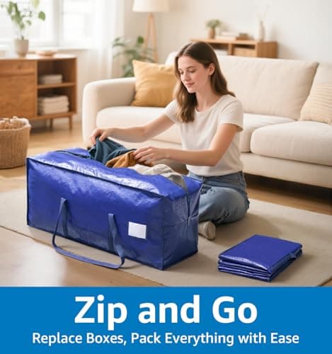 6 Pack Large Moving Bags Heavy Duty – Reusable Storage Bags with Zippers & Handles | Extra-Large Packing Bags for Moving Boxes, Clothes, Bedding, Holiday Décor & Home Storage - Thumbnail 3