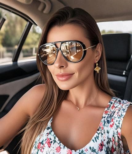 FEISEDY Trendy Oversized Aviator Sunglasses for Women Men Retro Big Round Shield Sun Glasses B4181 - Thumbnail 2