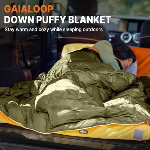 Gaialoop Down Puffy Blanket for 2 Person Car Camping Outdoor Travel Backpacking, 80% Duck Down & 20% Feather Lightweight Portable Soft Warm Cozy Camping Blanket Quilt, Olive Green - Thumbnail 3