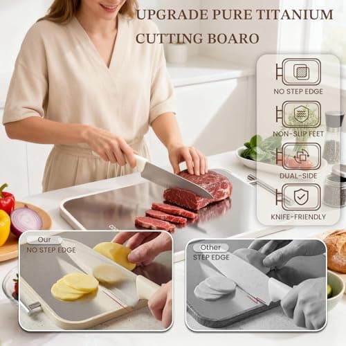 Cookeers Titanium Cutting Board for Kitchen - 2026 New Upgraded Pure Titanium No Step Edge Double Side Cutting Board, Food Grade PP, Dishwasher Safe, Non-Slip, 15.8”×10.24 ” Chopping Board - Thumbnail 3