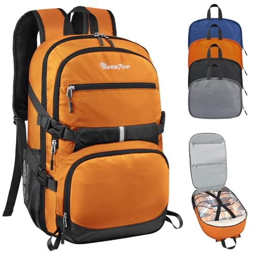 Seektop 40L Foldable Hiking Backpack for Women Men Lightweight Packable Travel Backpack Carry on Flight Approved for Outdoor Camping Sport Leisure (Orange) - Image 1
