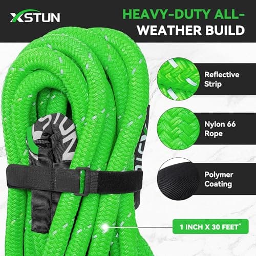 XSTUN 1" Kinetic Recovery Rope 48100lbs Breaking Strength, 30ft Snatch Rope with 35% Stretch, Offroad Tow Rope Kit with Level 5 Cut-Resistant Gloves, Compatible with Jeep, Truck (Green) - Thumbnail 3