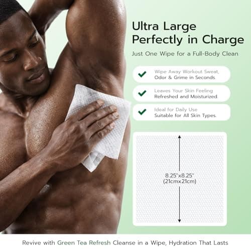 10 PCS Rinse-Free Body Wipes, Ultra Thick Shower Wipes for Skin, Disposable & Travel Essentials, Hypoallergenic, Green Tea & Aloe-Infused, XL Cleansing Wipes for Post Workout Cleanup & Elderly Hygiene - Thumbnail 3