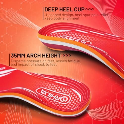 ORHILYA 220lbs+ Plantar Fasciitis Relief Foot Pain Arch Support Insert Orthotics Insole, Women Men Shoe Inserts for Standing All Day, Comfort Work Boot Insole Flat Feet Heel Spur Size 6, 250MM - Thumbnail 5
