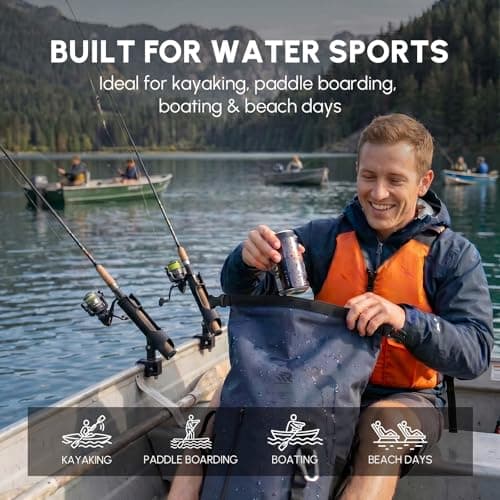 RIVONOVA Roll Top Closure Cooler Backpack for Kayaking Beach Paddle Boarding Watersports, Premium 24 Hours Insulated Leak Proof Zipperless Soft Cooler for Fishing, 35L Navy Blue - Thumbnail 4