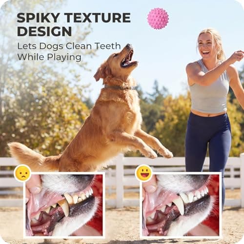Apasiri Interactive Dog Toys for Large & Medium Dogs: 3.5" Bacon Flavored Squeaky Balls for Dogs, Tough Durable Spiky Rubber Bouncy Dog Toys Balls, Floating Outdoor Fetch Dog Toy, Pink Dog Balls Gifts - Thumbnail 4