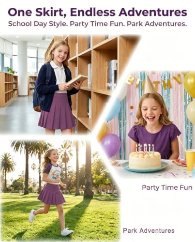 Addneo Girls School Uniform Skirts Purple Tennis Skirt with Shorts Size 14 - Thumbnail 2