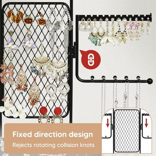 BNING Hanging Jewelry Organizer, Wall Jewelry Organizer with Shelf for Women, Rustic Wooden Necklace Holder Wall Mounted, Earring Holder Organizer Display for Earrings Bracelets Necklaces - Thumbnail 3