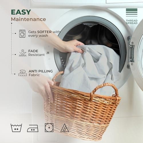 THREAD SPREAD 100% Organic Cotton Sheets Twin XL Size - Organic Cotton Percale Weave Sheet Set (3 PC, Floral Blue), Soft, Cooling, Crisp & Breathable, 16" Deep Pocket Hotel Quality Bedding Set - Thumbnail 6