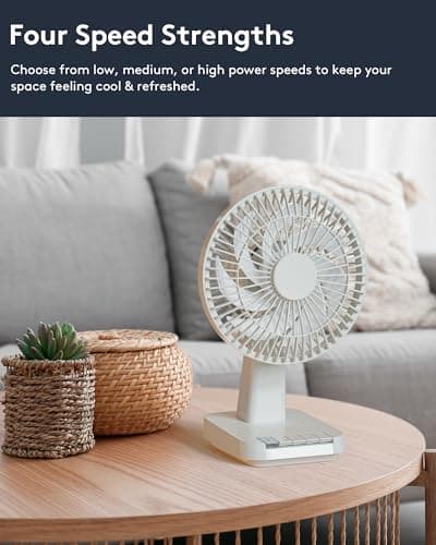CARONSORT Small Desk Fan, Table Oscillating Fans for Bedroom, Rechargeable Battery Operated 6-inch Mini Fan, 4 Speeds, Quiet Fan with Night Light for Home/Dorm Room/Bedroom/Office - Thumbnail 5