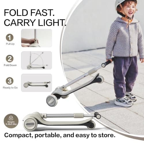 BEIESTATE 3 Wheel Scooter for Kids Ages 3-18, Up to 220 Lbs, Kids Scooter with Adjustable Lean-To-Steer Switch, Foldable, Lightweight, Wide Anti-Slip Deck, Adjustable Height Handlebar, Light-Up Wheels - Thumbnail 5