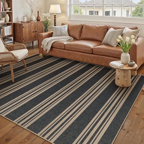 PureCozy Striped Easy Jute 6x9 Area Rugs Black Washable Outdoor Patio Rug for Living Room Indoor Outdoor Carpet Non Slip Office Farmhouse Neutral for Backyard Balcony Porch Bedroom Dining Room - Thumbnail 5
